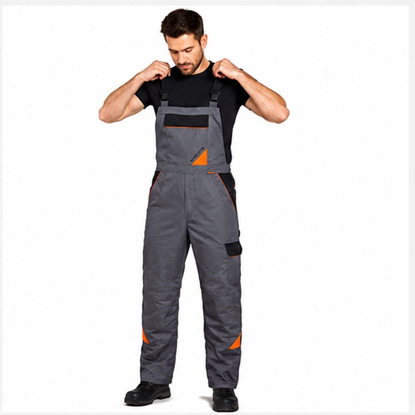 Work bib overall grey color with orange accents “Professional-grey”