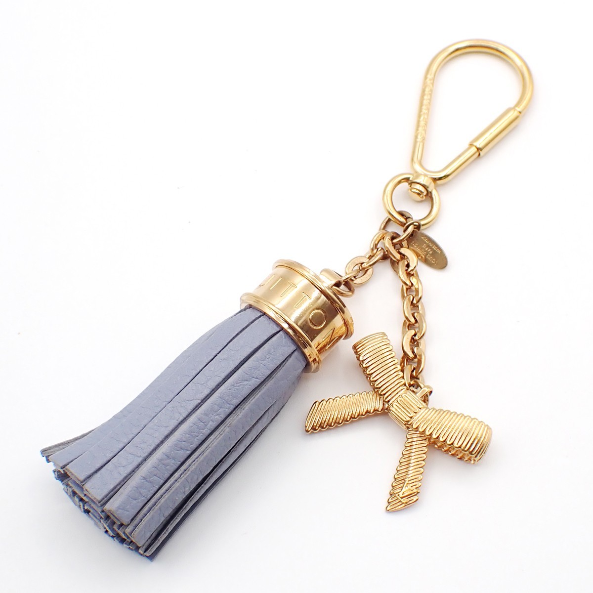 LOUIS VUITTON Logo Tassel Ribbon Bag Charm Blue Leather Gold M65128 62TA573