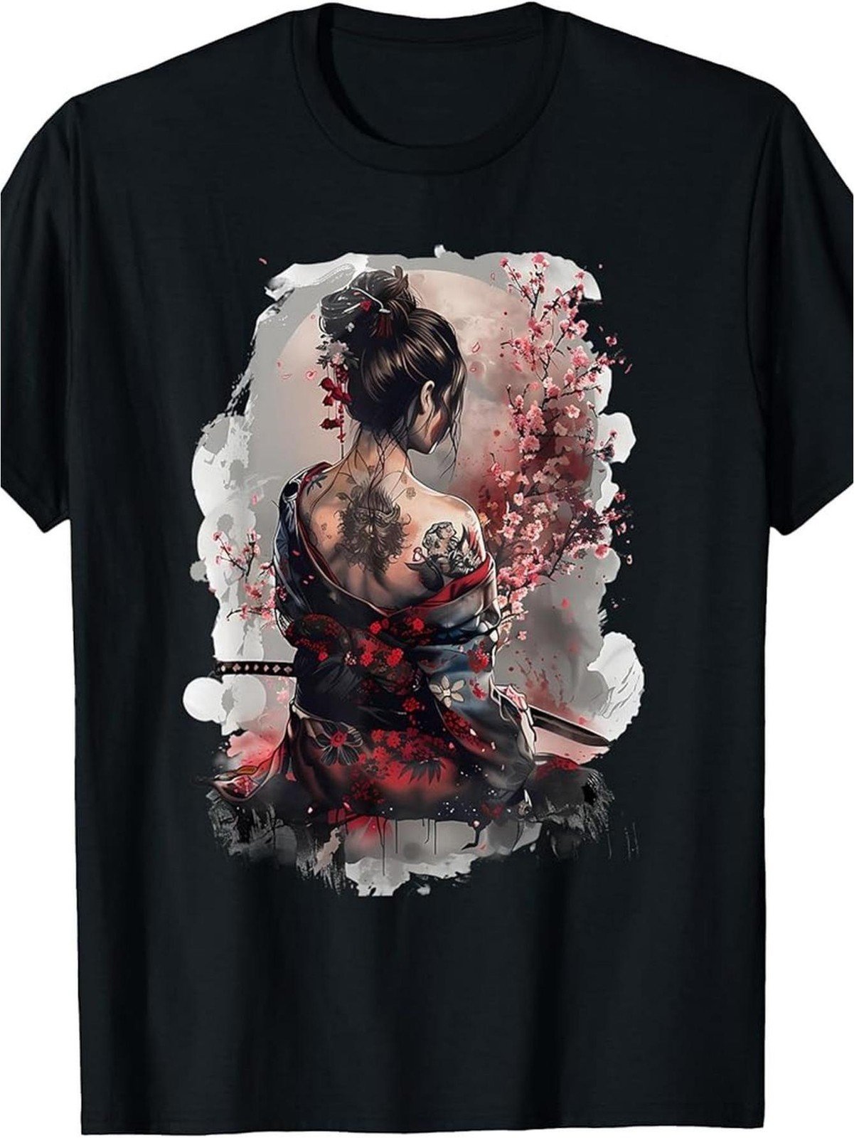 Japanese Samurai Geisha Graphic T-Shirt Sakura Anime Style Tee