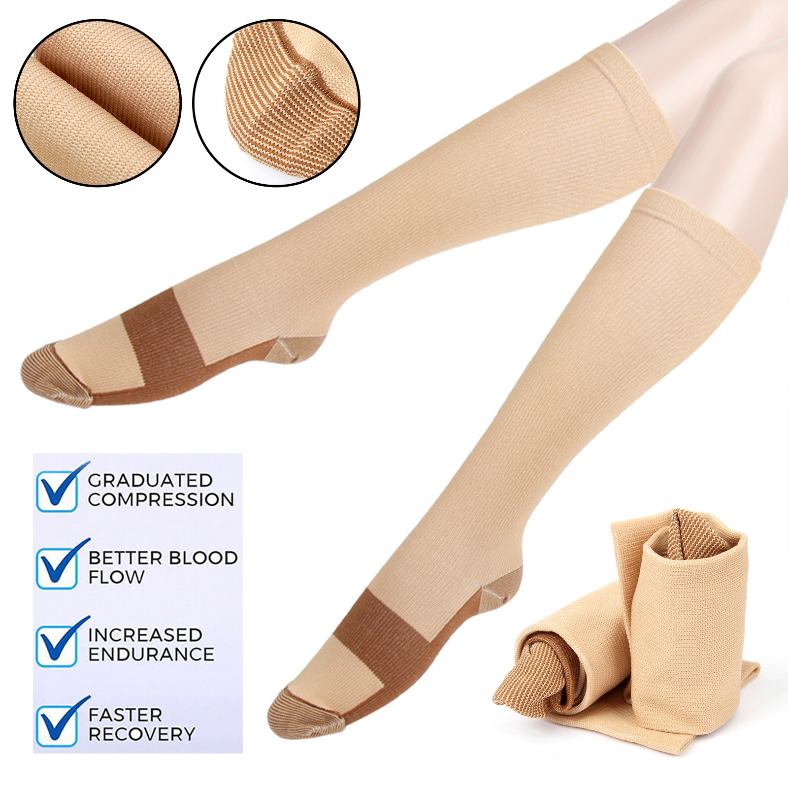 5 Pairs Copper Compression Socks 20-30mmHg Graduated Support Mens Womens S/M-XXL