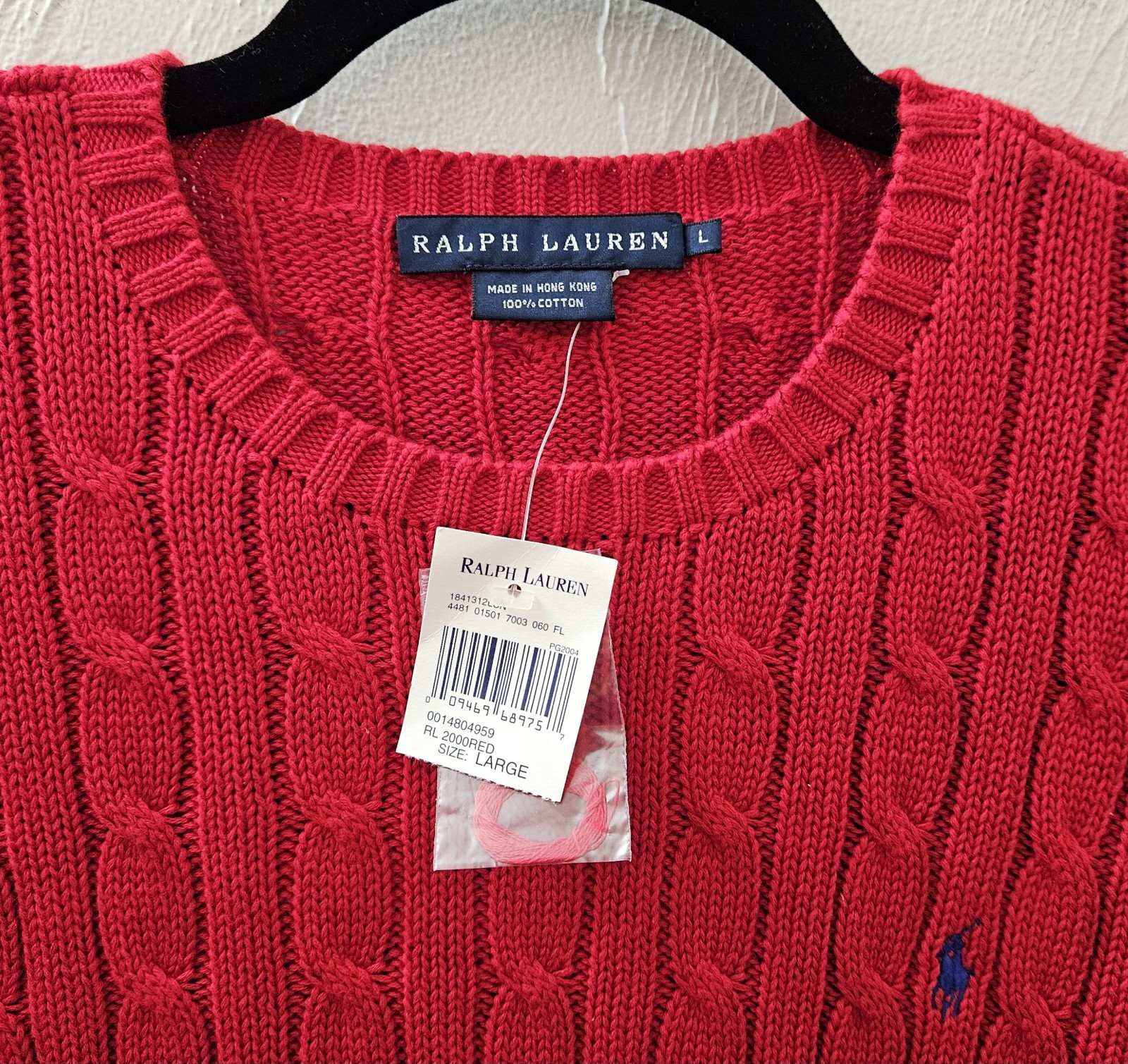 NEW w/Tag Ralph Lauren Red Cable Knit 100% Cotton Sweater Women’s Large Crewneck