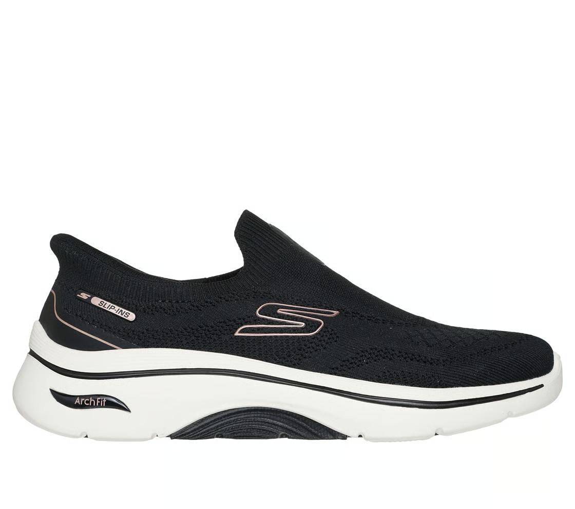 Skechers Shoes Women Slip Ins Go Walk Arch Fit Black Gold Comfort Casual 125343
