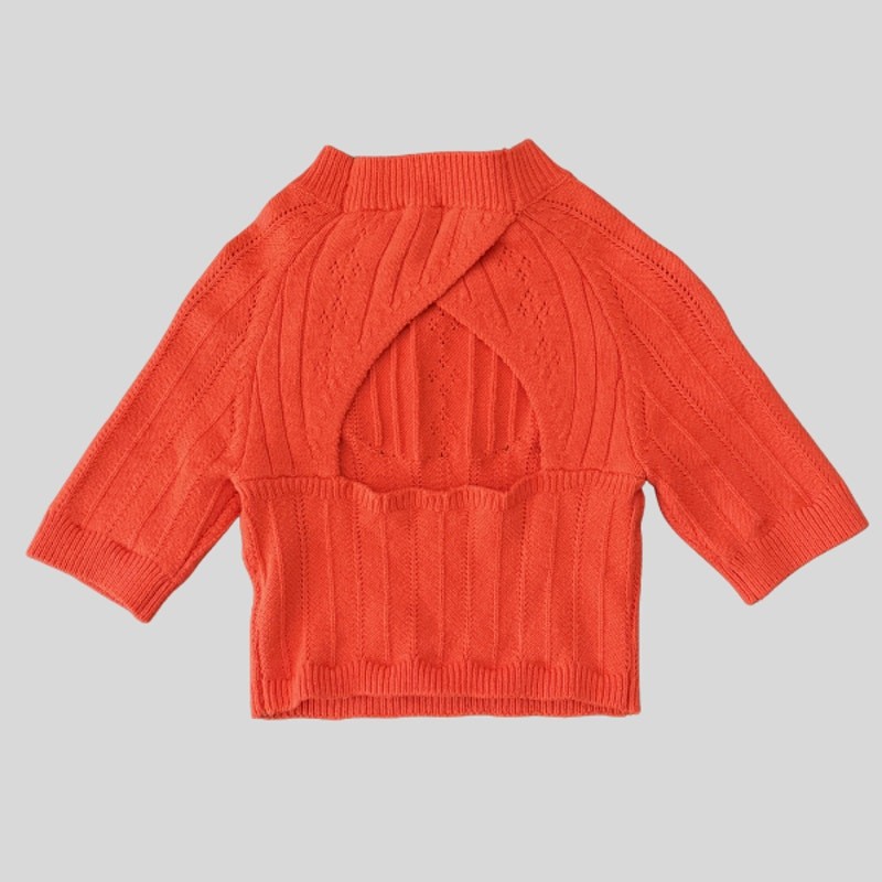 Intimately Free People Orange Pointelle Crop Knit Sweater 3/4 Sleeve XS