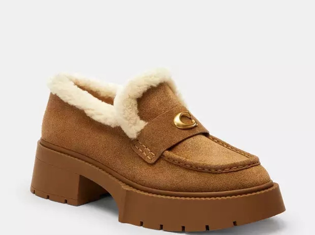 Coach Platform Loafers Leah Coconut Natural Suede Size 8