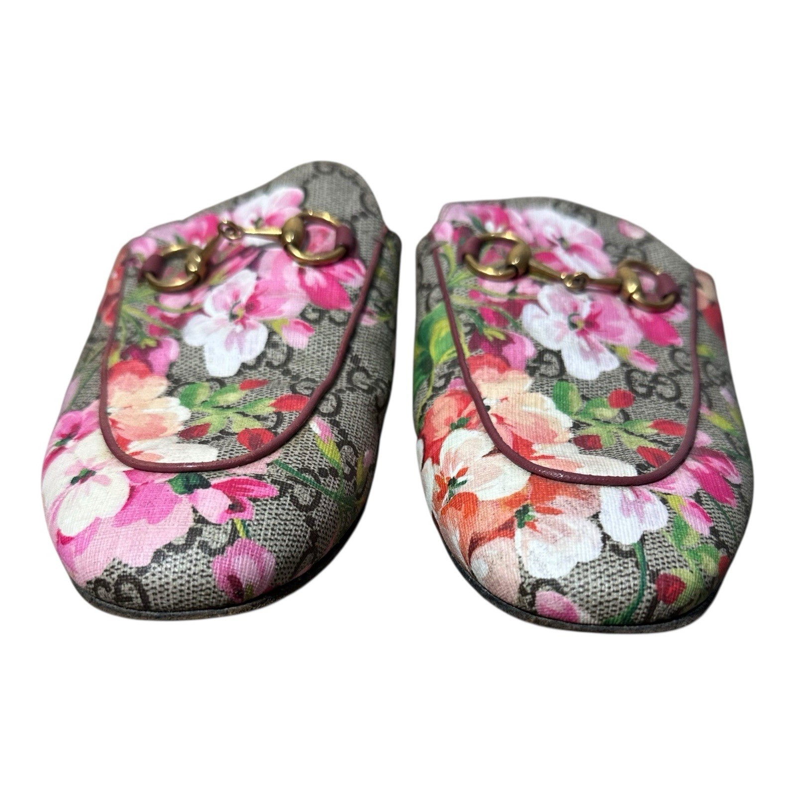 Gucci GG Supreme Princetown Blooms Flora Floral Monogram Mules Slides Size 37.5
