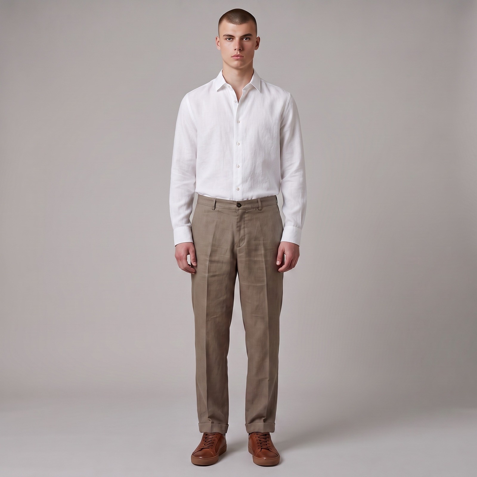 Vince 100% Hemp Trousers Mens 38 Brown Cuffed Button Fly Pants Relaxed Summer