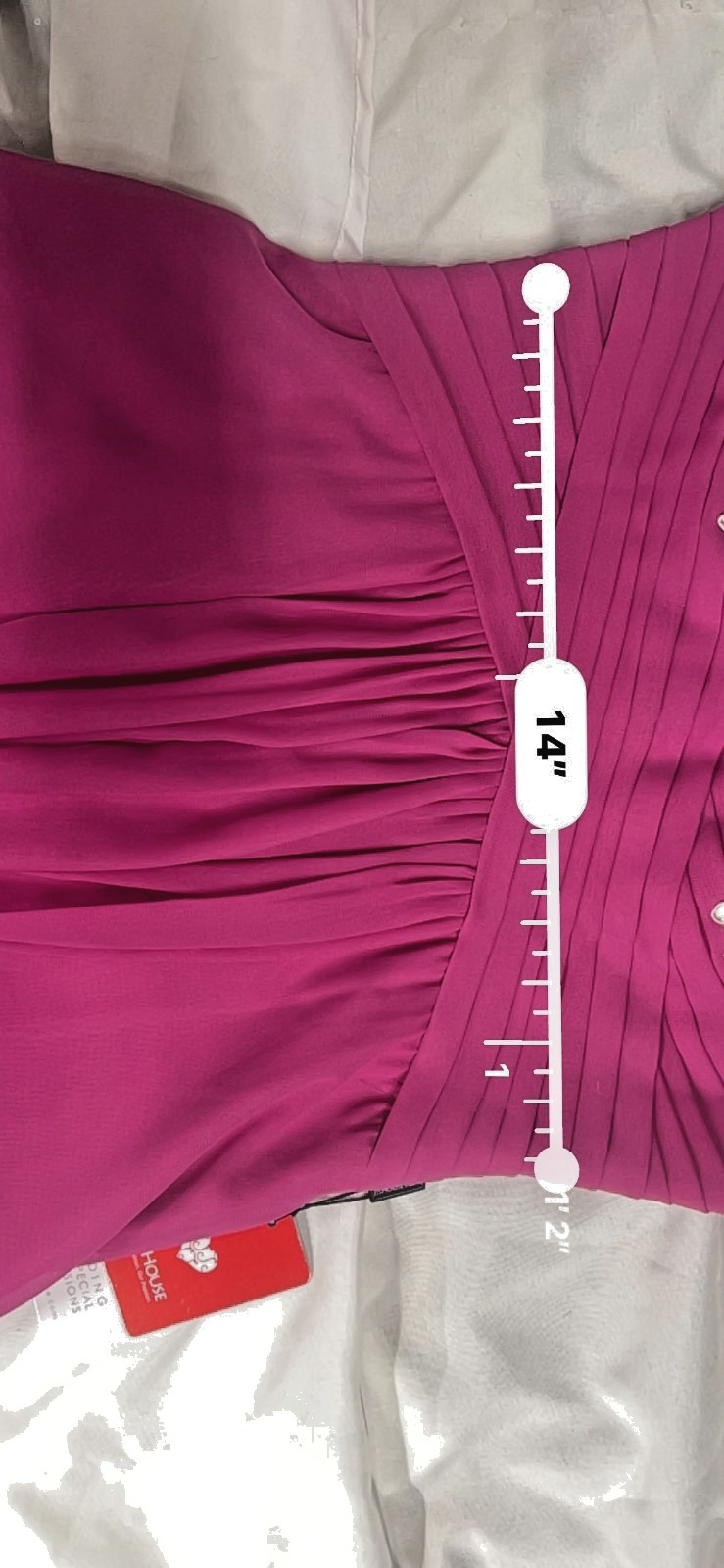 NWT JJ’s House Fuchsia Pink V-Neck Chiffon Cocktail Dress with Lace Appliques