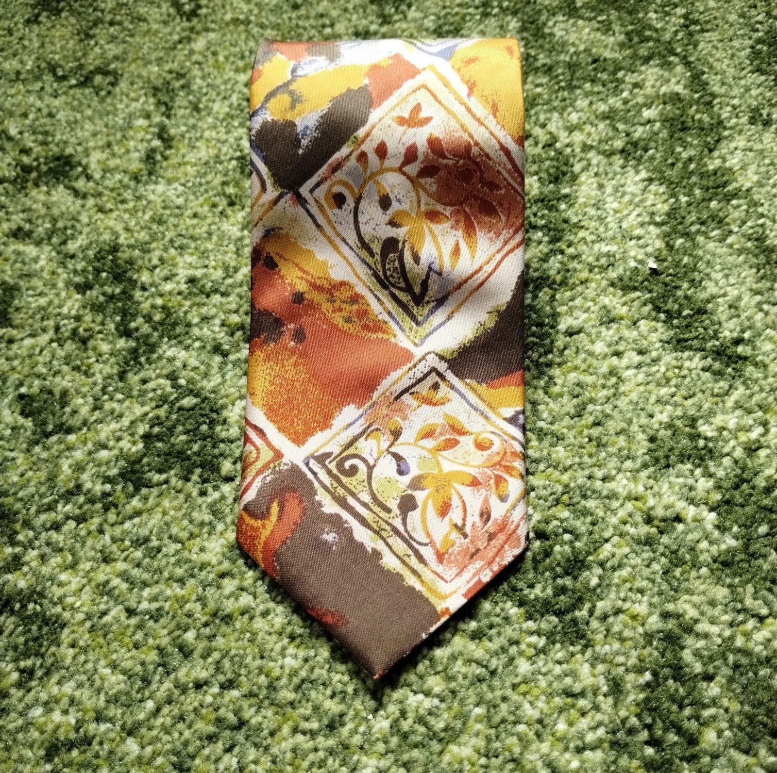 100% Thai Silk Tie Vintage Earth Tone Retro Batik Money Country Club Beatnick