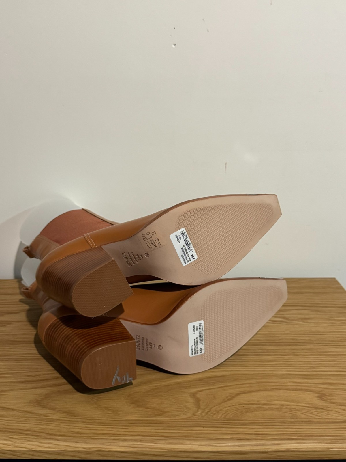 Schutz Womens Caramel Brown Leather Block Heel Ankle Chelsea Boots Size US 8.5B