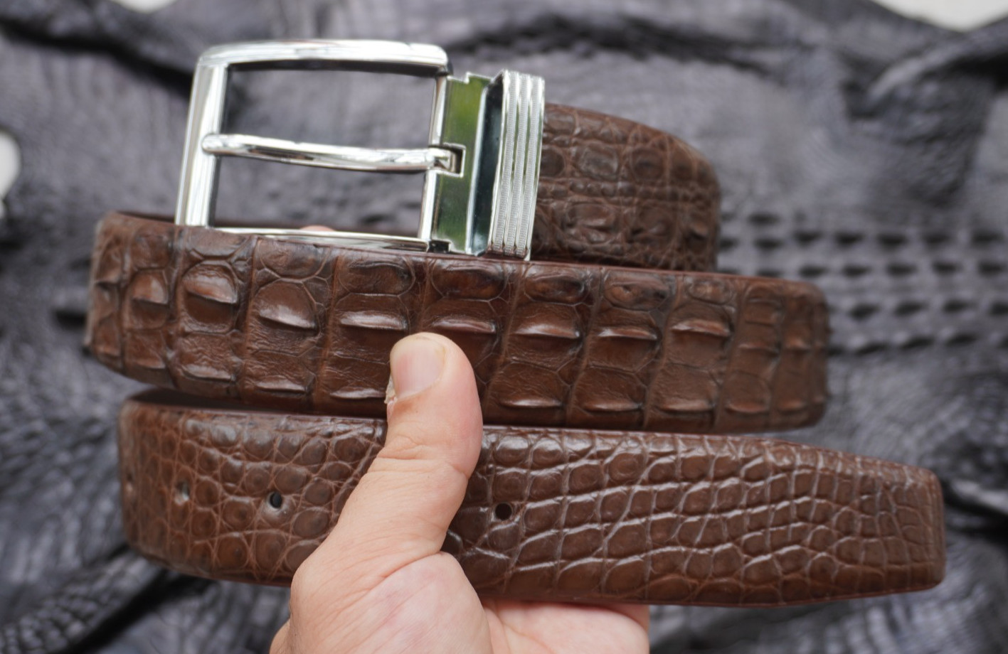 Brown Genuine CROCODILE Hornback LEATHER Skin Men’s Belt W 1.3 inch #M17