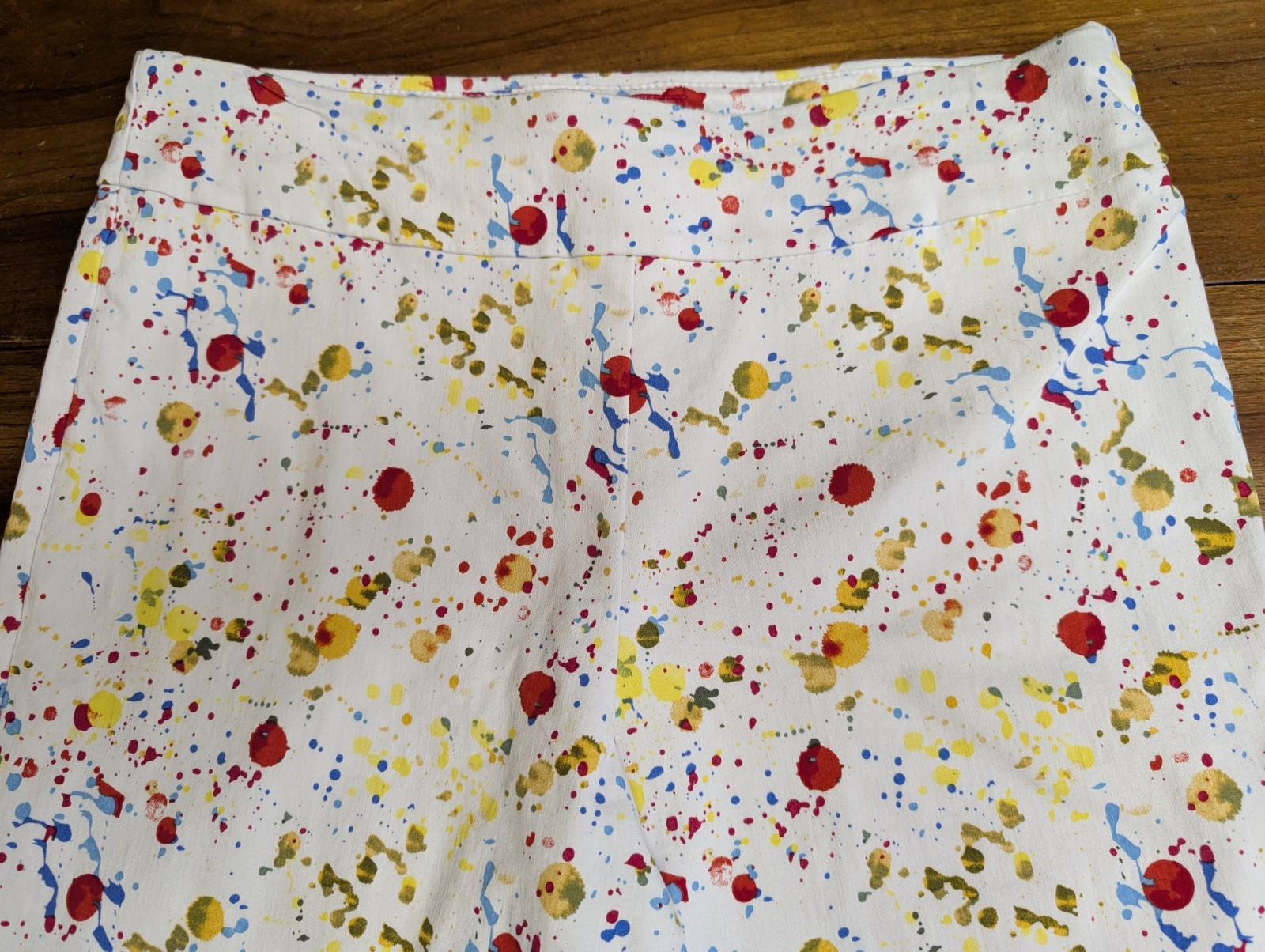 KRAZY LARRY Multi Color Rainbow Paint Splat Pull On Straight Leg Pants 12 MINT