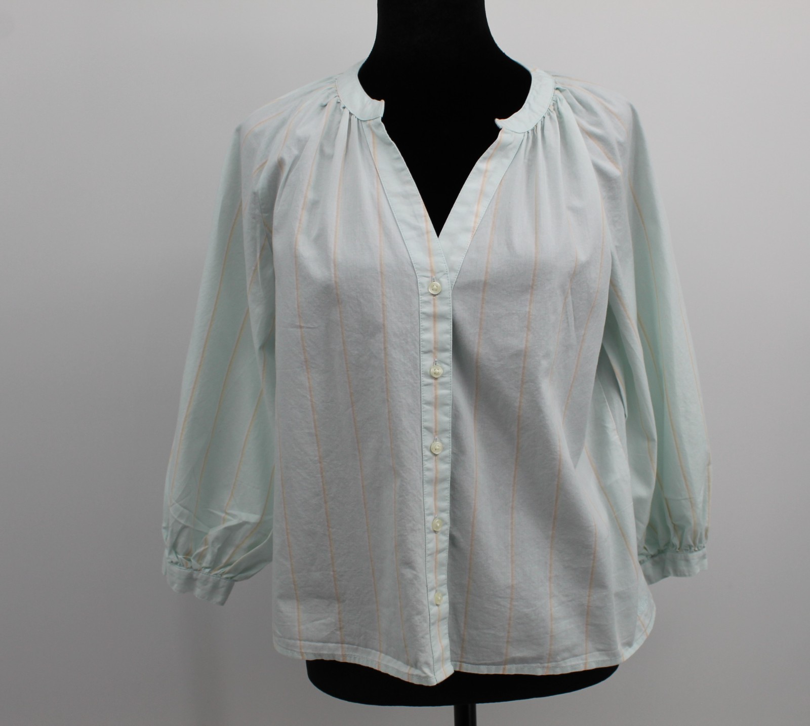 Levi’s XSmall Top Lainey Blouse Green Peach Stripes Puff Sleeves 100% cotton XS