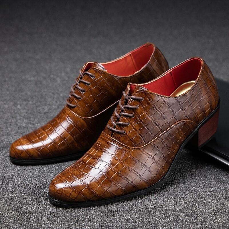 Mens Formal Business High-Heel Low-Top Wedding Shoes Pu Leather Oxfords Shoes
