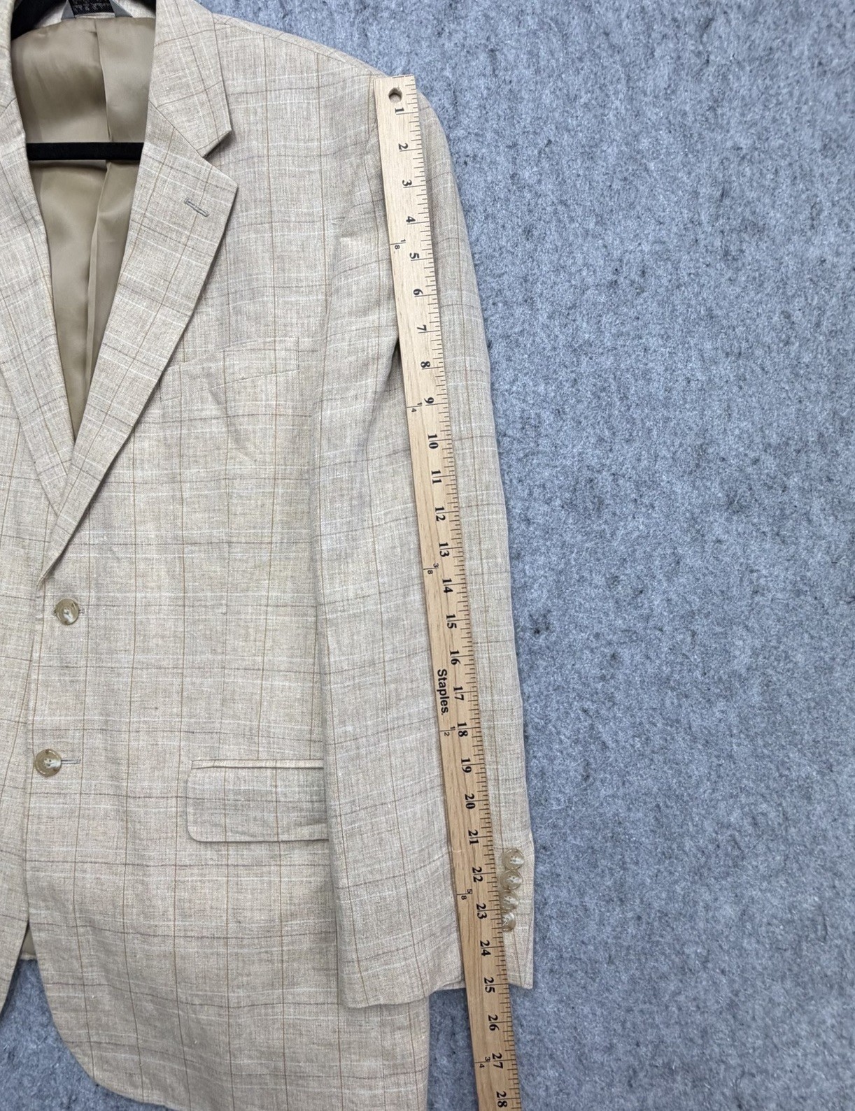 Haspel Blazer 42R Beige Windowpane Plaid 100% Linen 2-Button Sport Coat Jacket