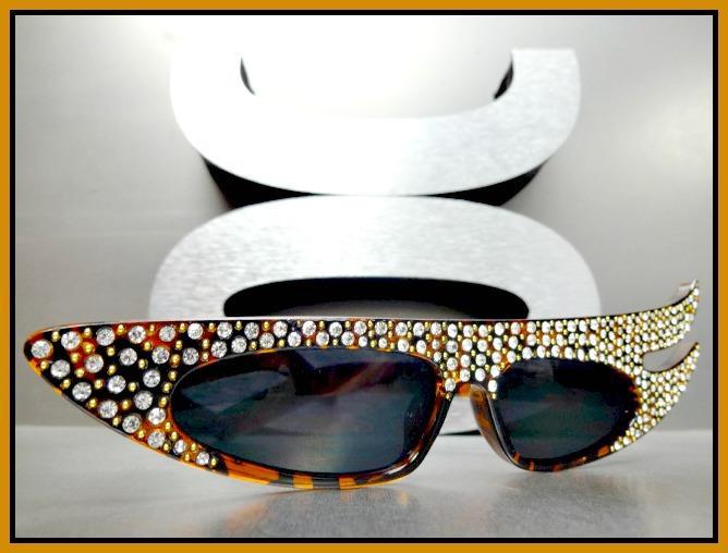 Unique Funky RETRO Style SUN GLASSES Tortoise Frame Bling Crystals Rhinestones
