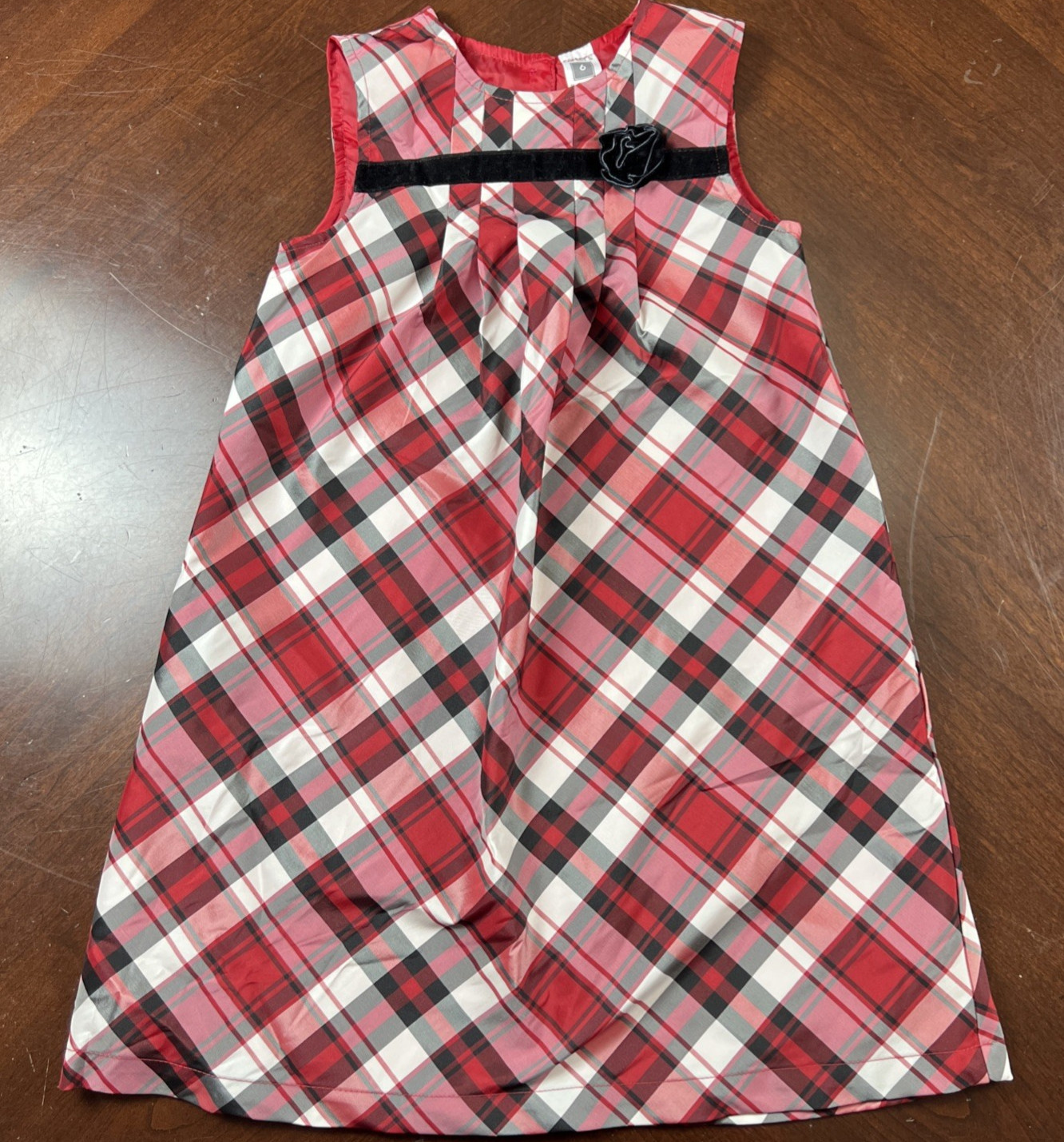 Carter’s Girls Size 6 Red Plaid Taffeta Holiday Dress Christmas Velvet Trim