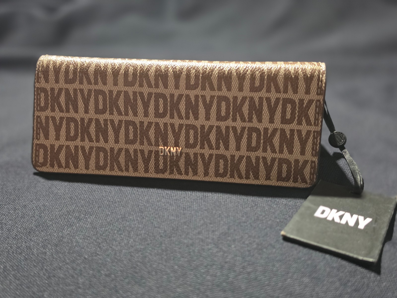 DKNY Women’s Logo Continental Wallet Tan Brown Monogram Faux Leather