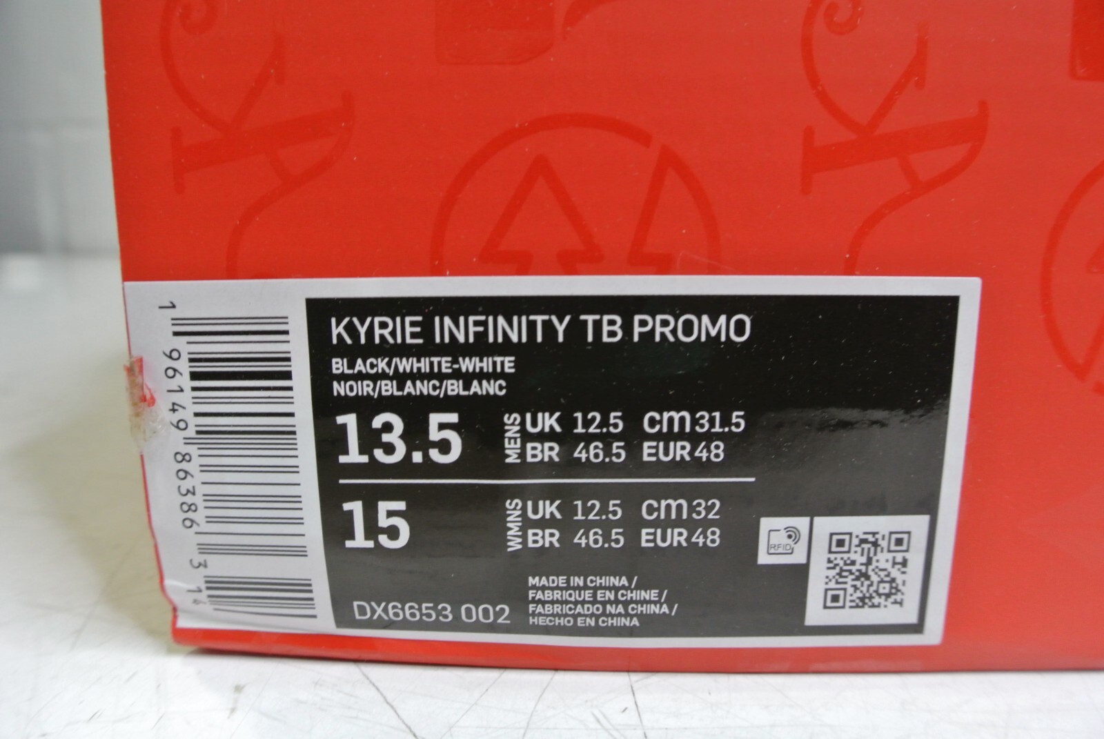 Nike Kyrie Infinity TB Promo Black White DX6653-002 Shoes Mens Size 13.5