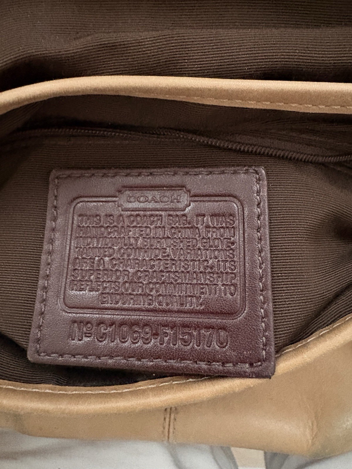 COACH C1069-F15170 Flap Legacy Camel Tan Leather Shoulder Crossbody Duffle Bag