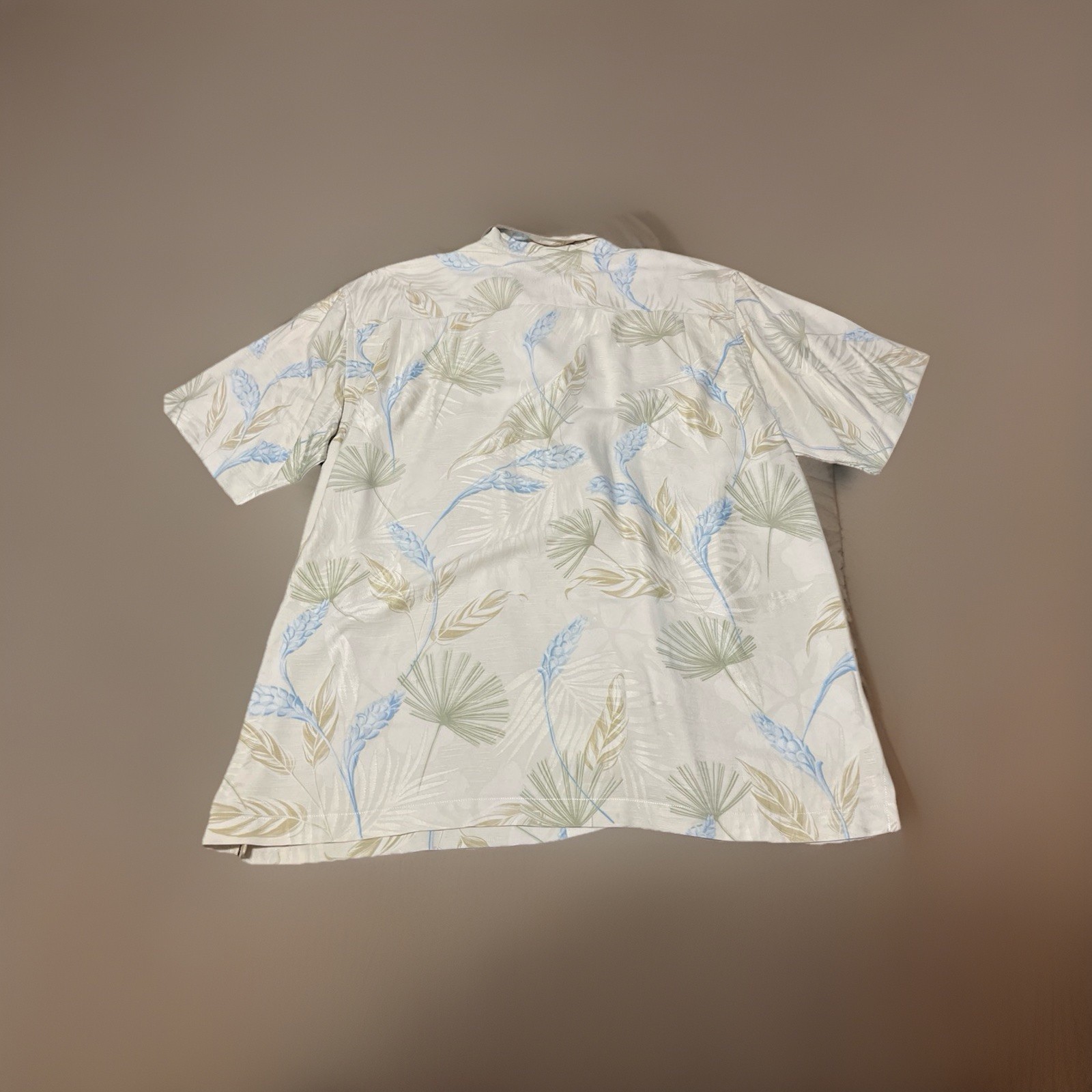 Tommy Bahama Floral Hawaiian Woven Silk Rayon Button-Up Shirt Ivory XL SS