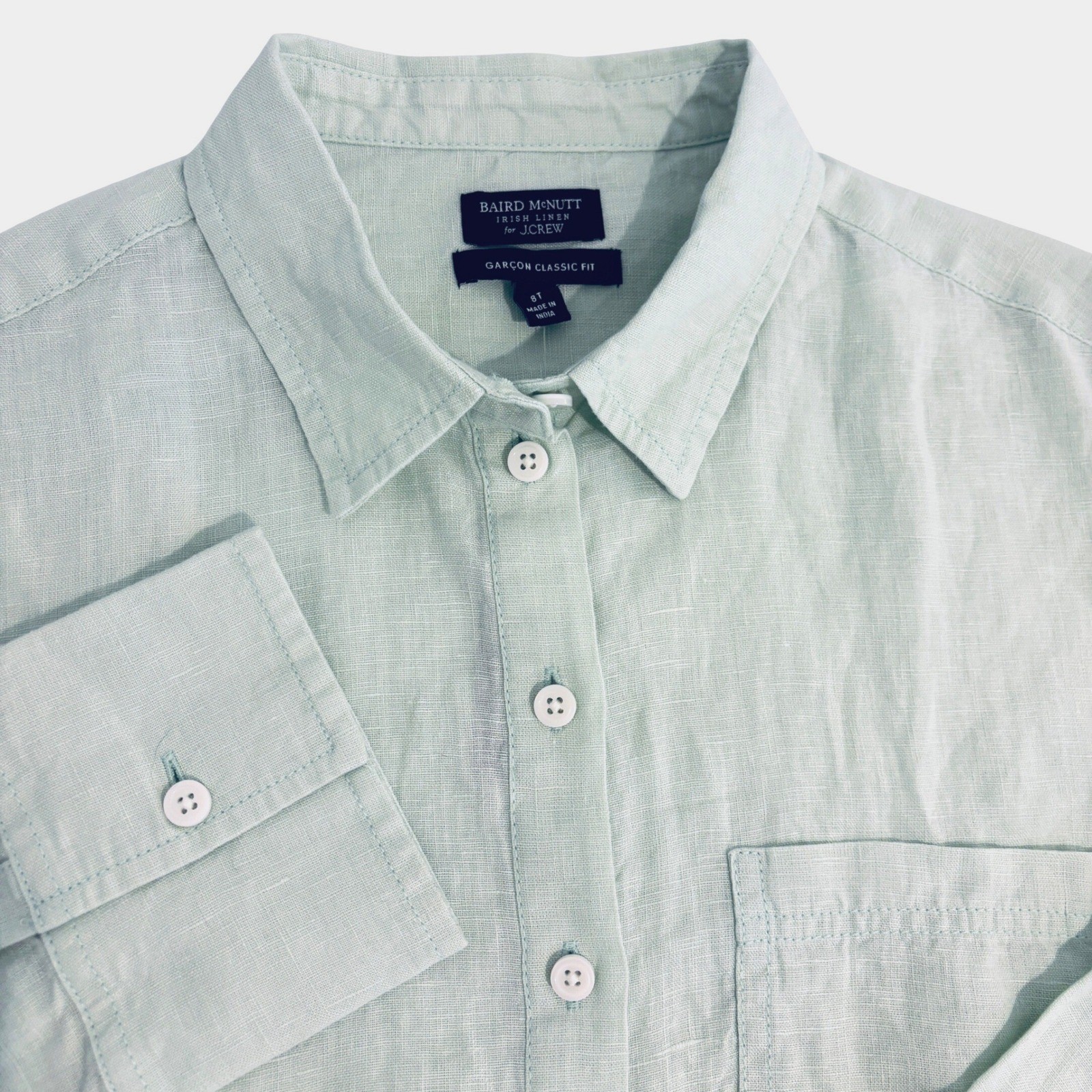 New J.Crew Button Down Shirt Womens 8 Pale Mint Green Baird McNutt Irish Linen
