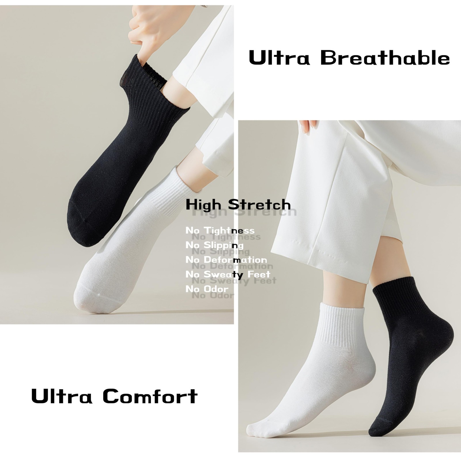 NevEND 6 Pairs Women’s Mini Crew/Ankle Cotton Athletic Medium, Black/White