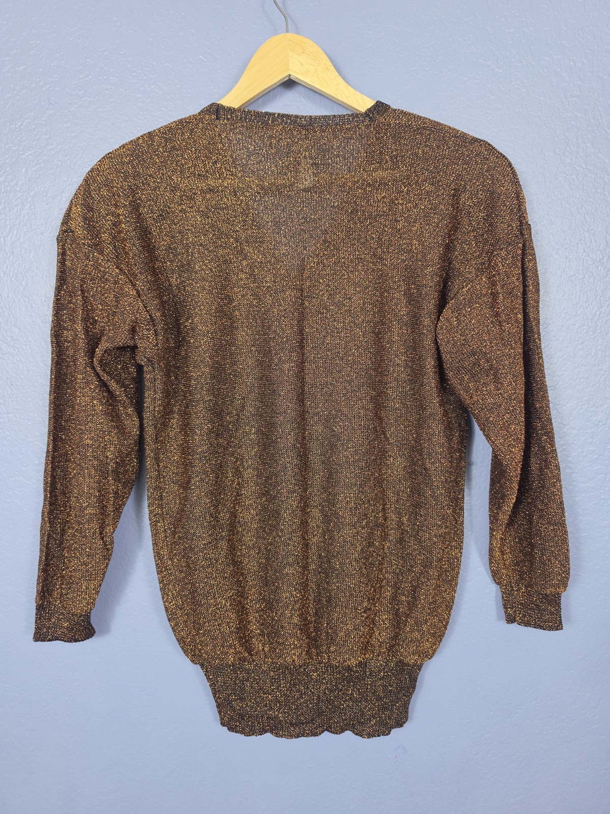 Vtg 80s/90s Mims Cole Metallic Bronze Gold Knit Sweater