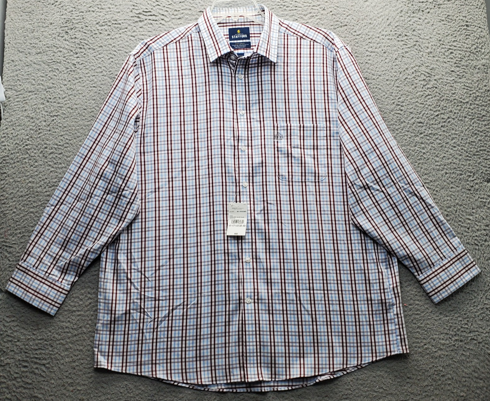Stafford Sweat Repel Dress Shirt Men XL Multi Plaid Regular Fit Collar Button Up