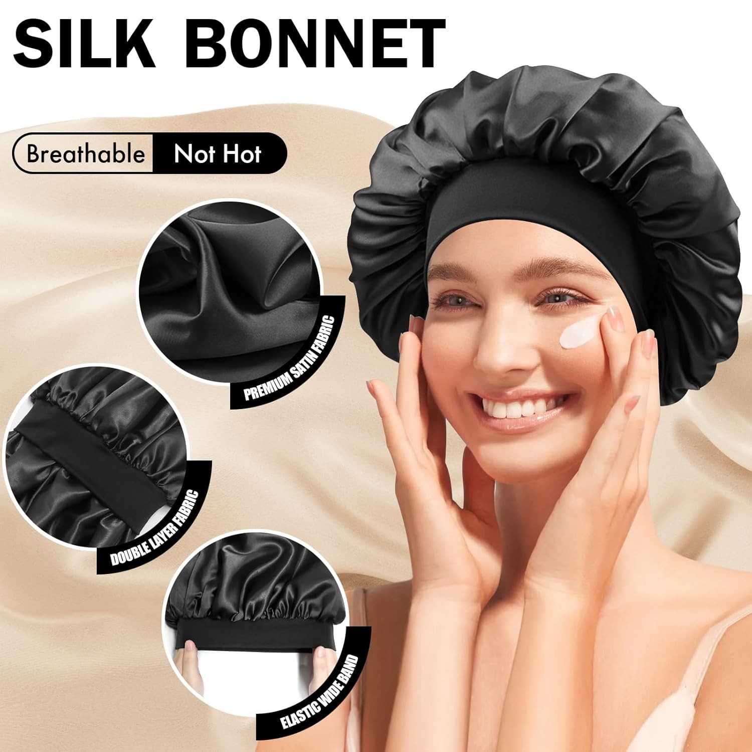 Satin Silk Bonnet for Sleeping, Double Layer Silk Sleep Cap for Men & Women Soft