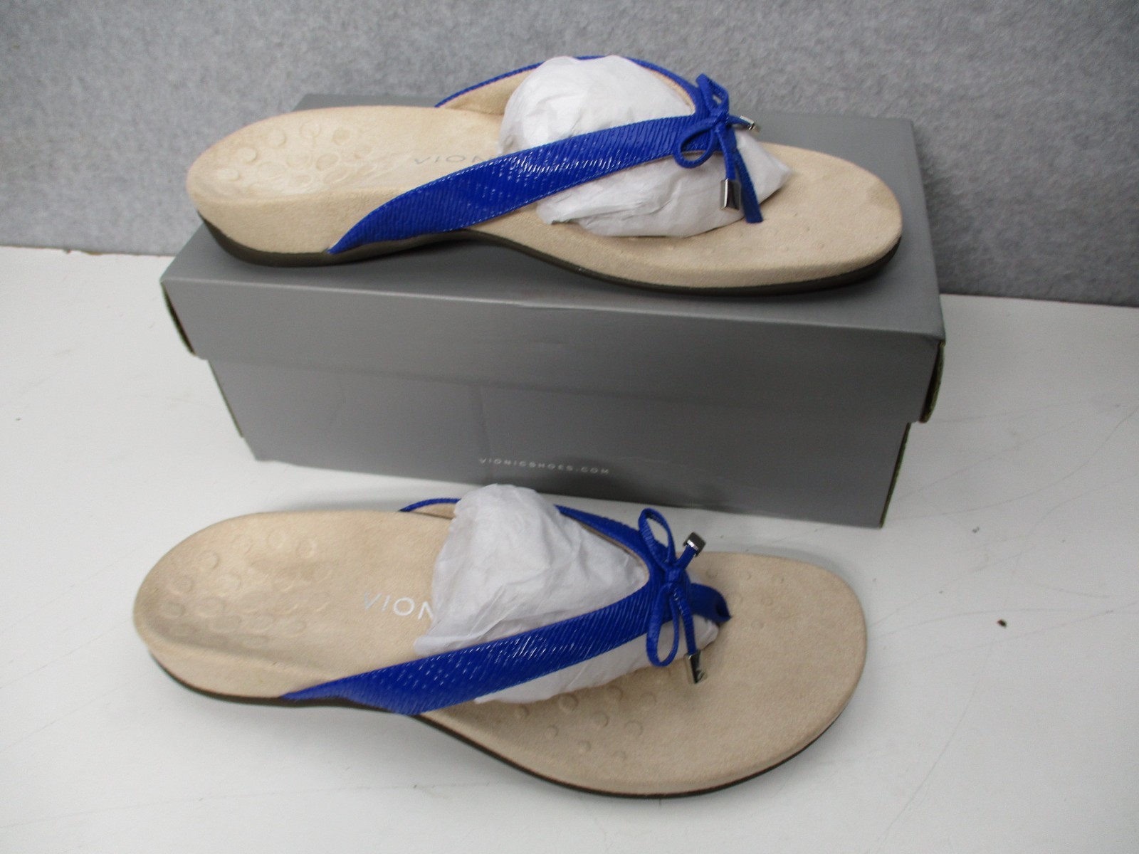 Vionic Bella II Blue Orthotic Bow Tie Thong Flip Flop Sandals Womens Size 11