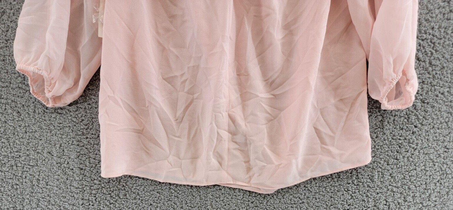 1.STATE Off-The-Shoulder Halter Neck Blouse Women’s S Pink Taffeta Long Sleeve
