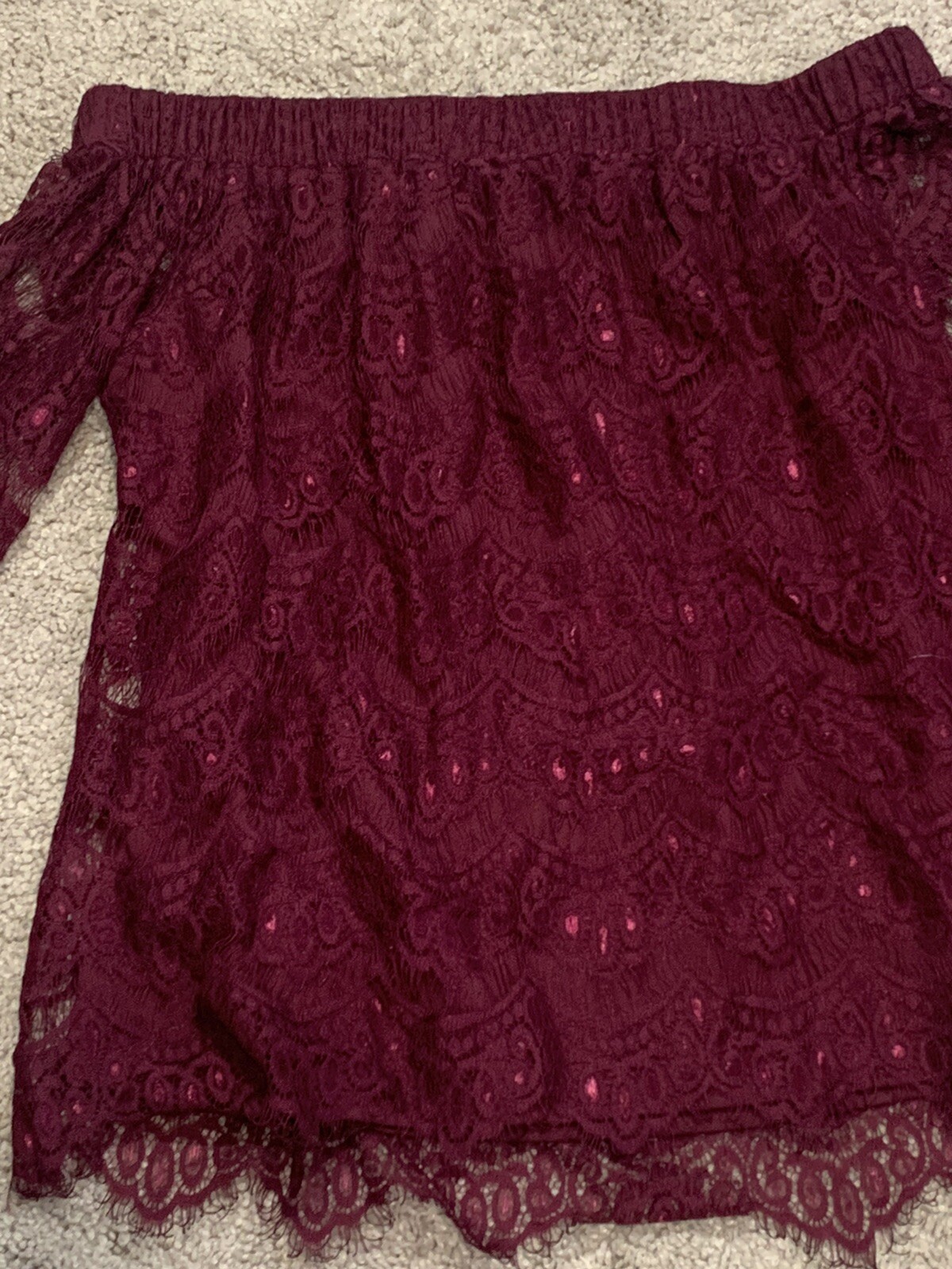 Love Fire Womens Shirt Size S/P Wine colored Lace Off the Shoulder Long Sleeve
