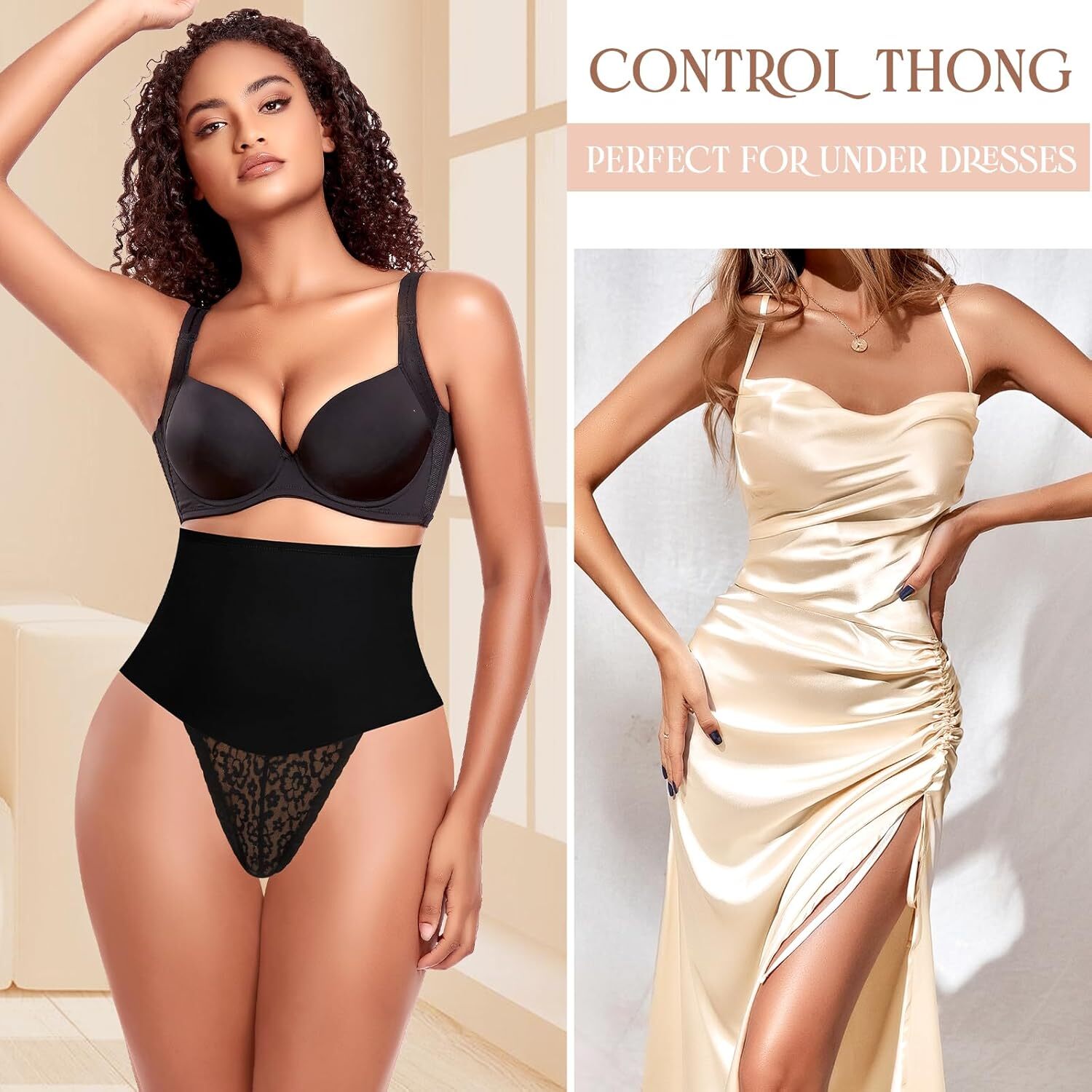 Women High Waist Tummy Control Thong Shapewear Seamless Butt Lifter Underwear