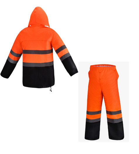 Orange Safety Rain-suit, Rain Jacket With Hoodie and Rain Pants