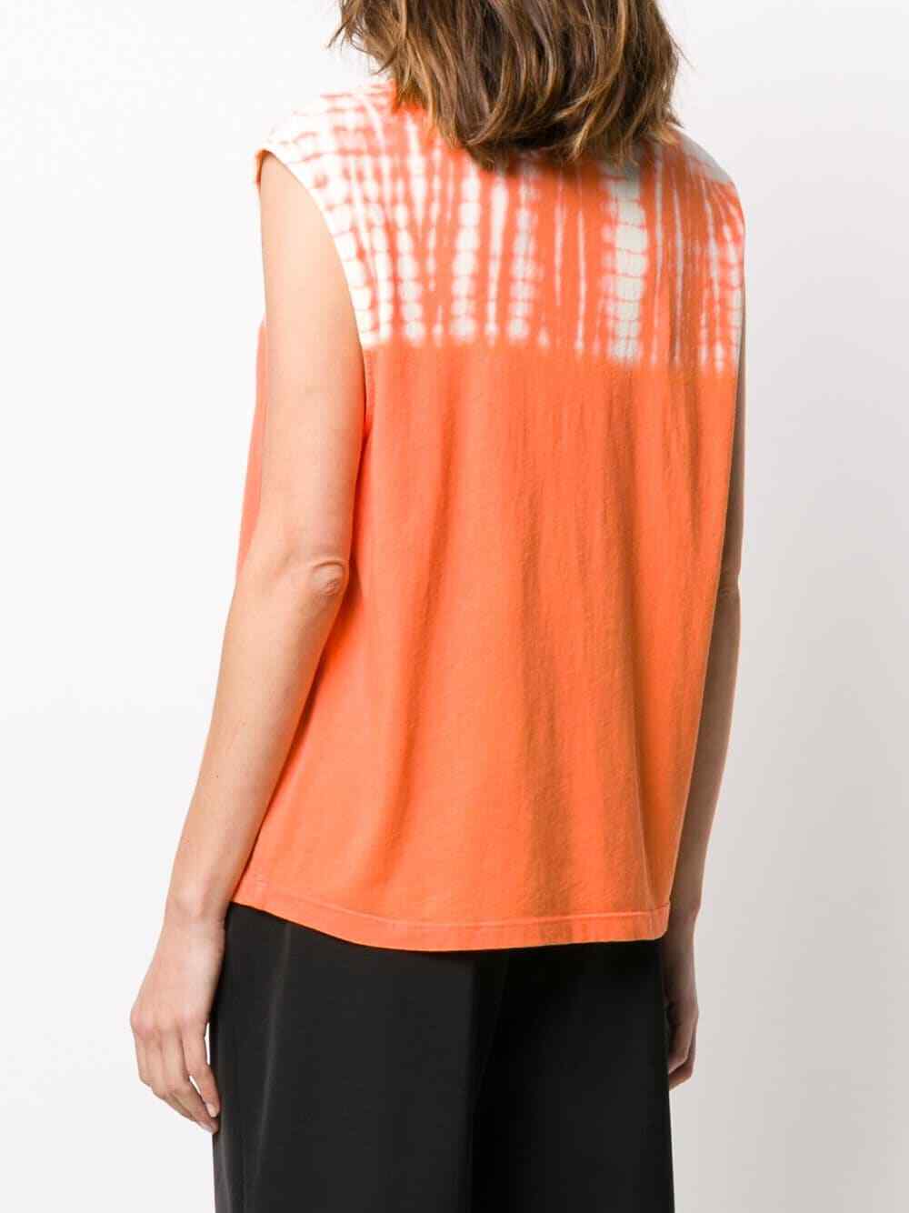 RAQUEL ALLEGRA NWT $198 Orange Tie-Dye Cotton Mock Neck Muscle T-shirt Sz 0 / XS