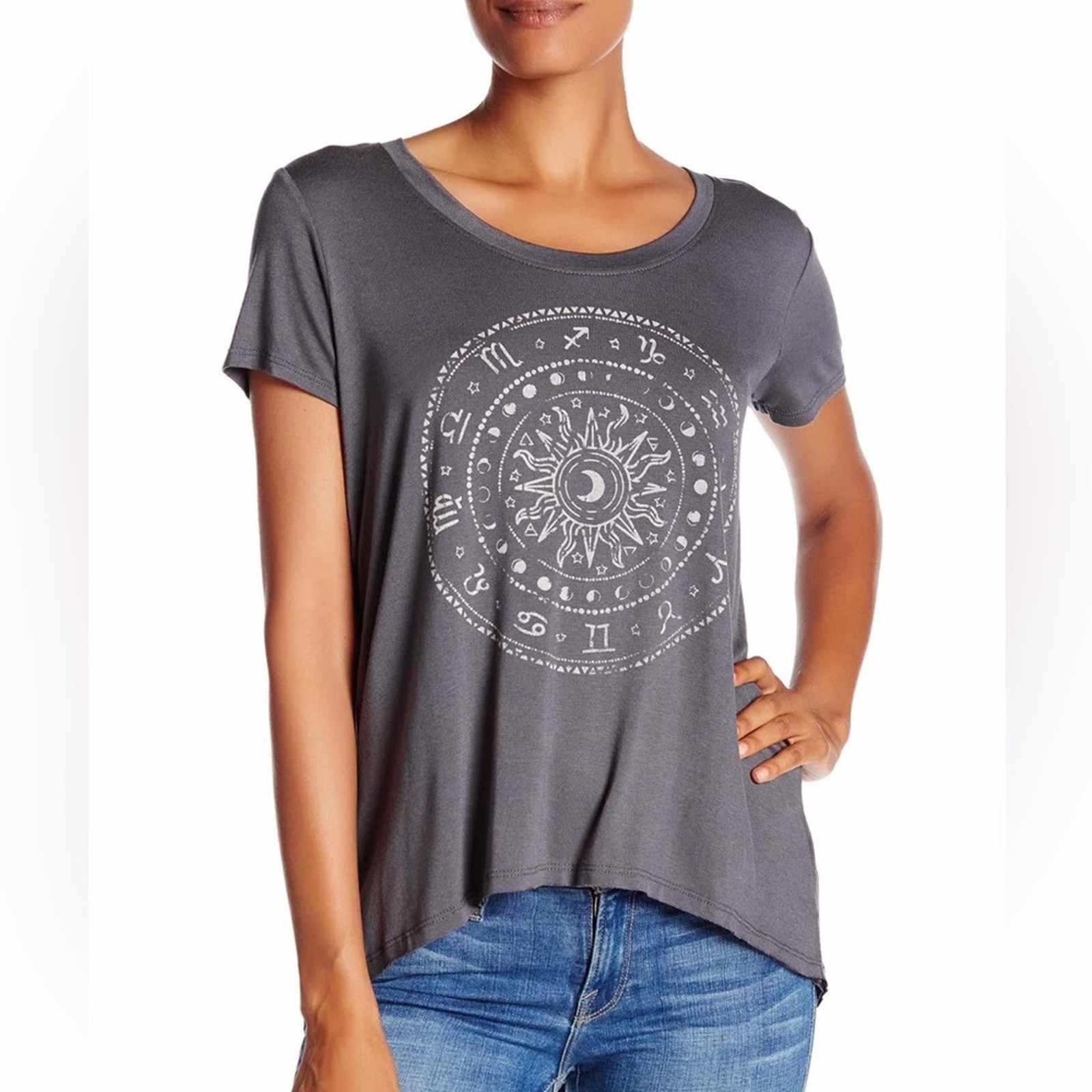 PROJECT SOCIAL T Womens Horoscope Short Sleeve Slub T-Shirt Grey Size Small