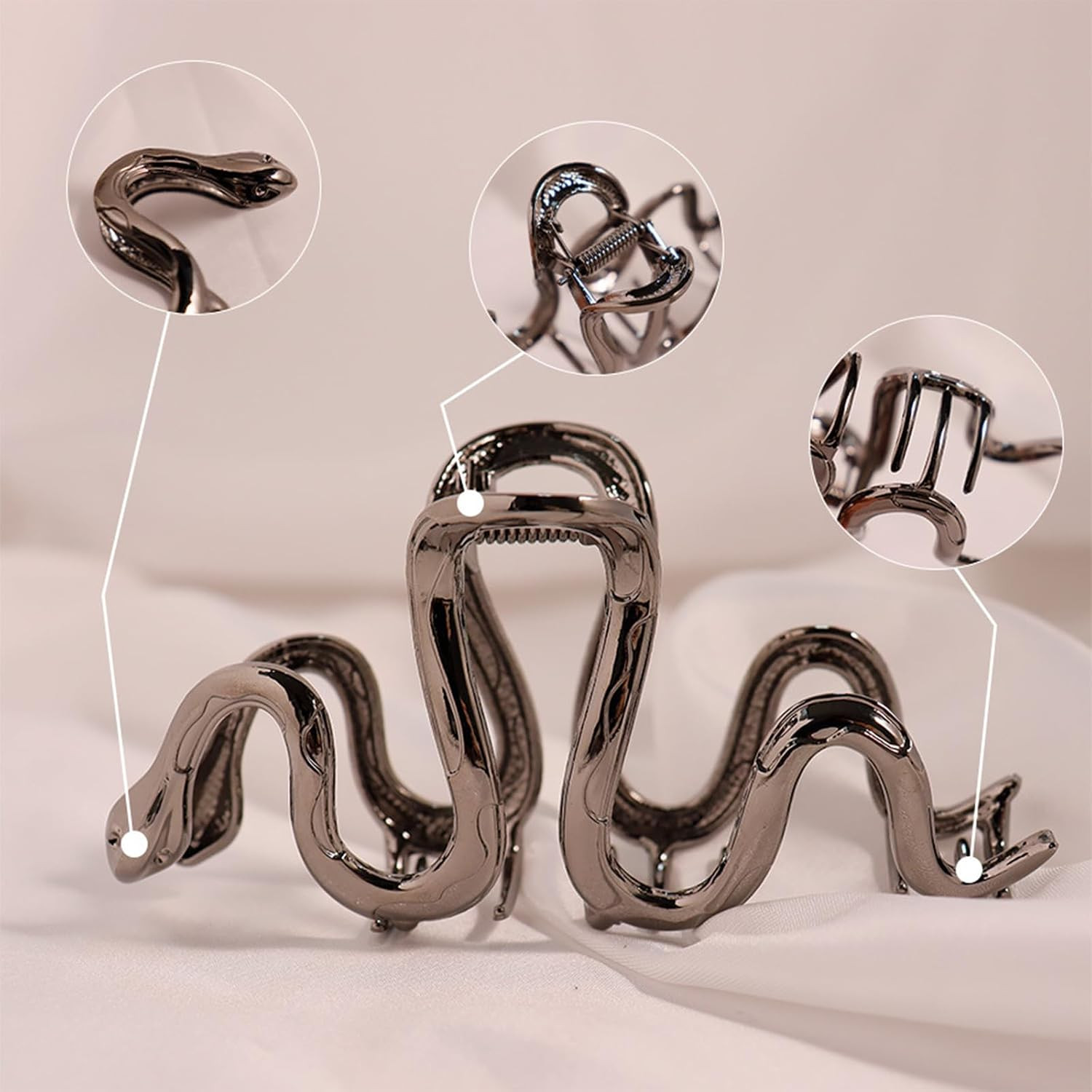 Large Metal Black Snake Hair Claws Clips – 4.3 Inch Non-Slip Cross Barrettes for
