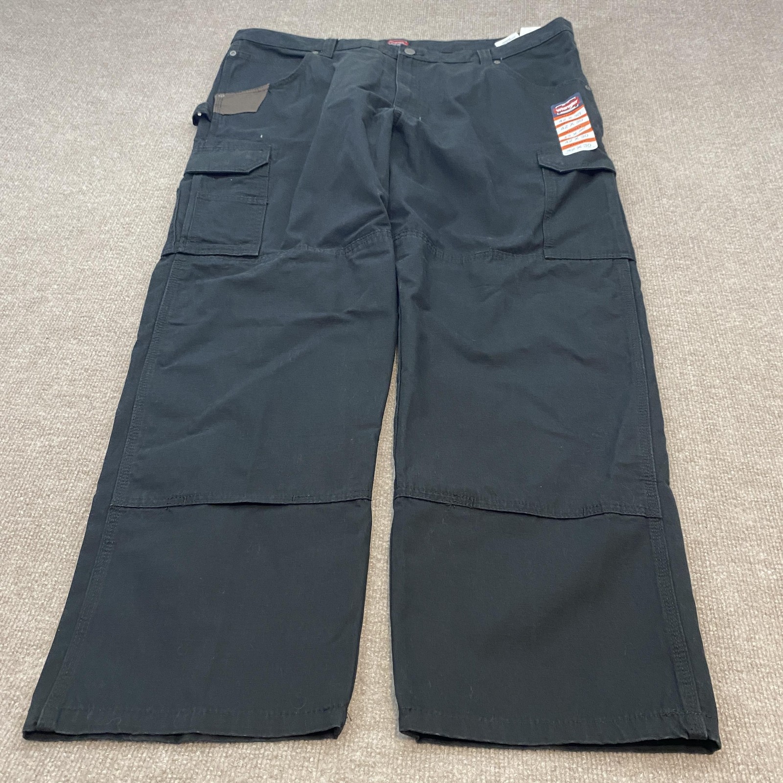 Wrangler Workwear Ranger Pants Mens 42×30 Black Cargo Relaxed Fit Double Knee