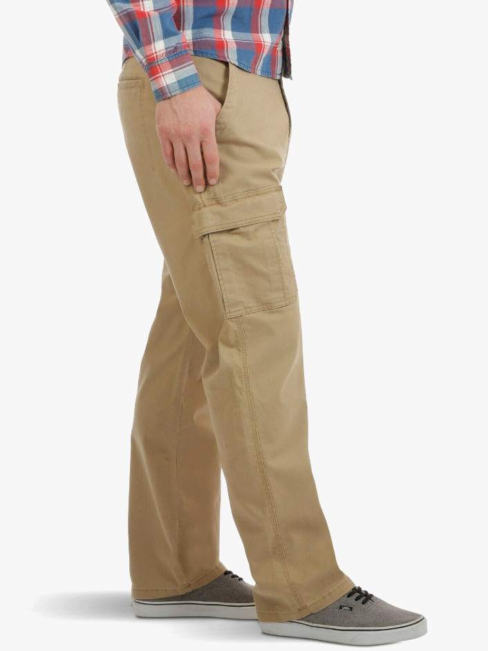 Men’s Wrangler Flex Cargo Pants Relaxed Fit Tech Pocket Elmwood Khaki ALL SIZES