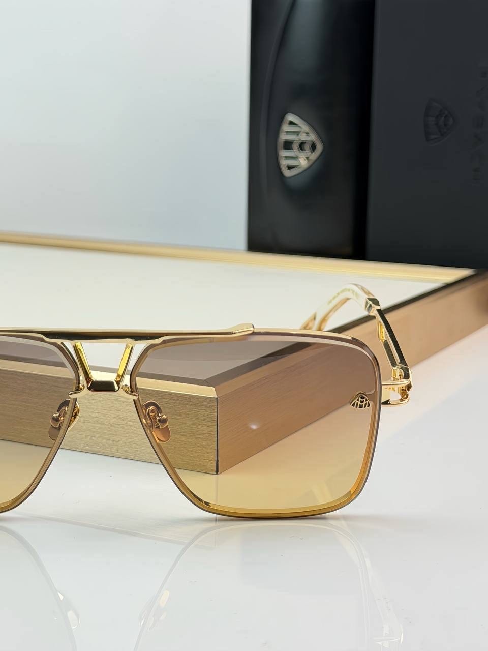 MAYBACH Luxury Gold Tone Square Sunglasses Brown Gradient Lenses Unisex