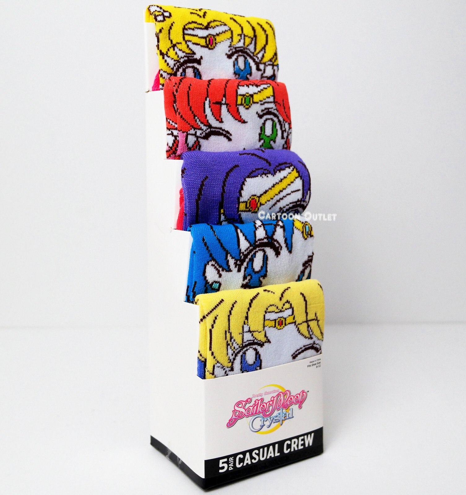 Sailor Moon 5 Pair Crew Socks Stripped Birthday Gift Fits Shoe Size 8 – 12 New