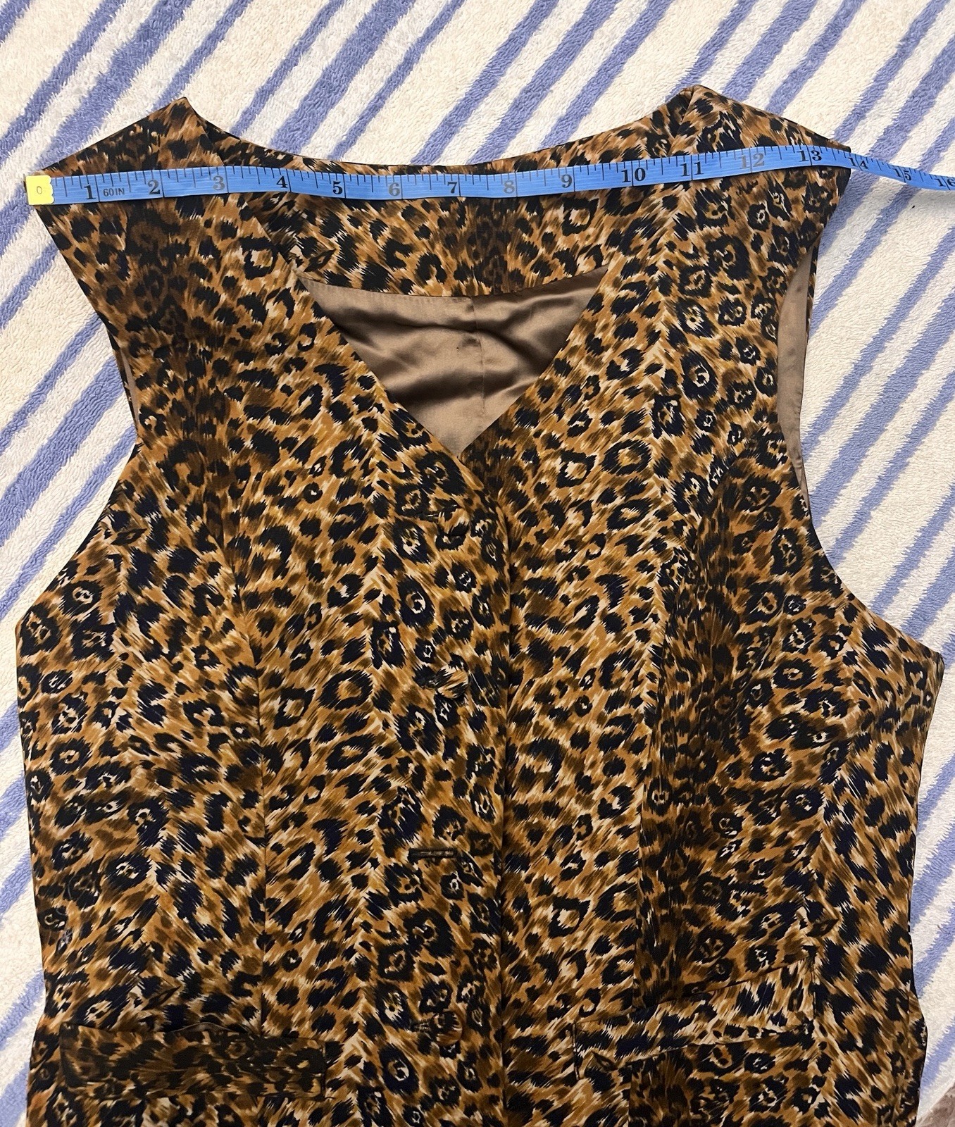 Leopard Print V-Neck Bodysuit Vest in Golden Brown Size M