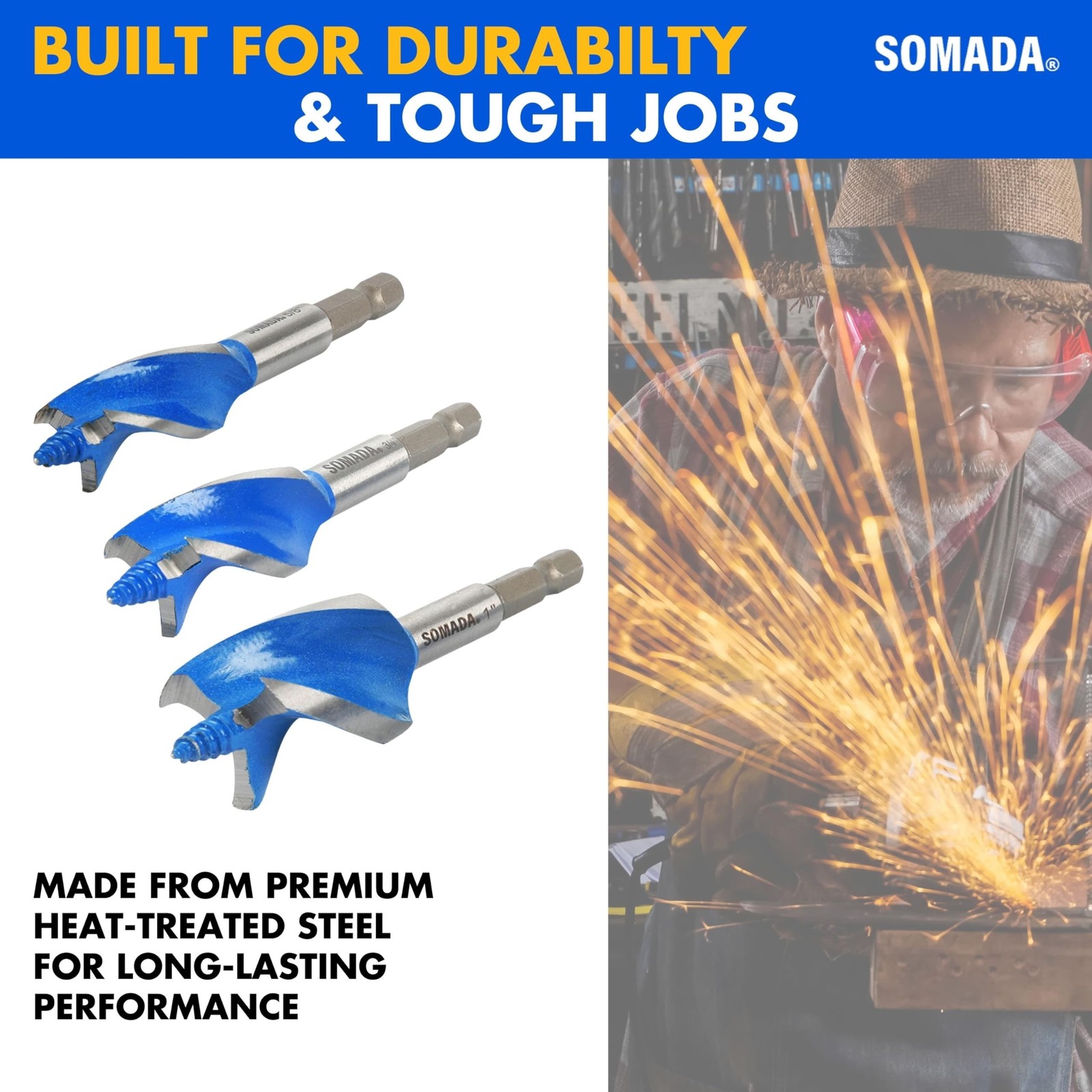 SOMADA Auger Drill Bit Set for Wood, 3-Piece, 5/8″, 3/4″ and 1″ Inch Size, 4-…