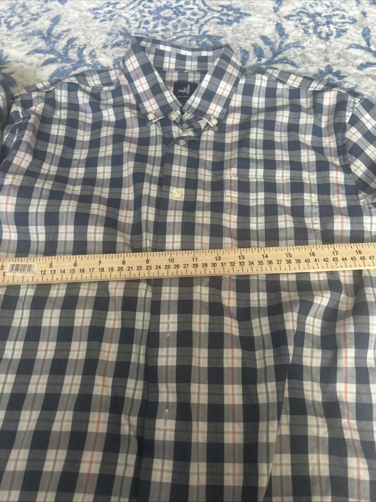 Johnnie-O Mens Large Brown Gingham Check Button Down Cotton Shirt Long Sleeve