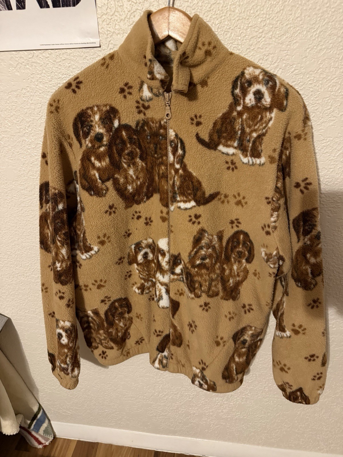 Vintage All-Over Dog Print Fleece Zip-Up Jacket