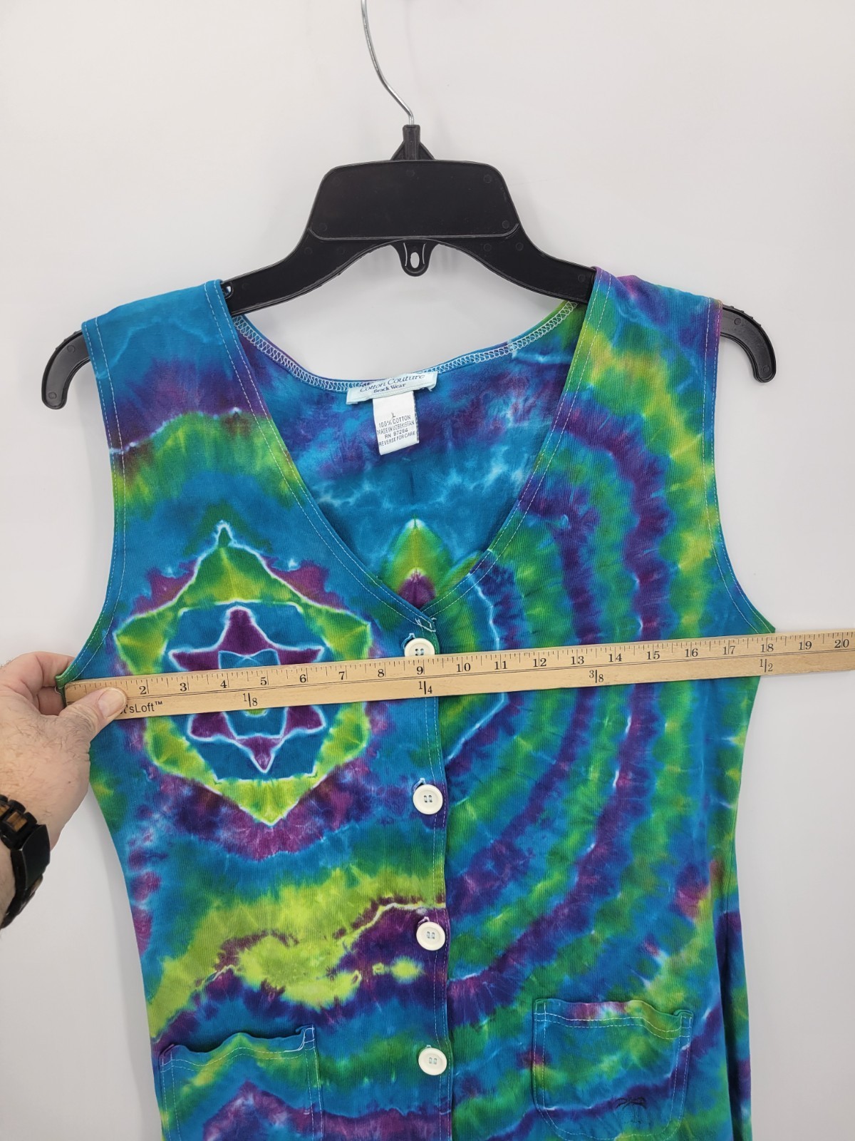 Cotton Couture Beach Wear Dress Womens Large Colorful Tie Die Sleeveless Boho