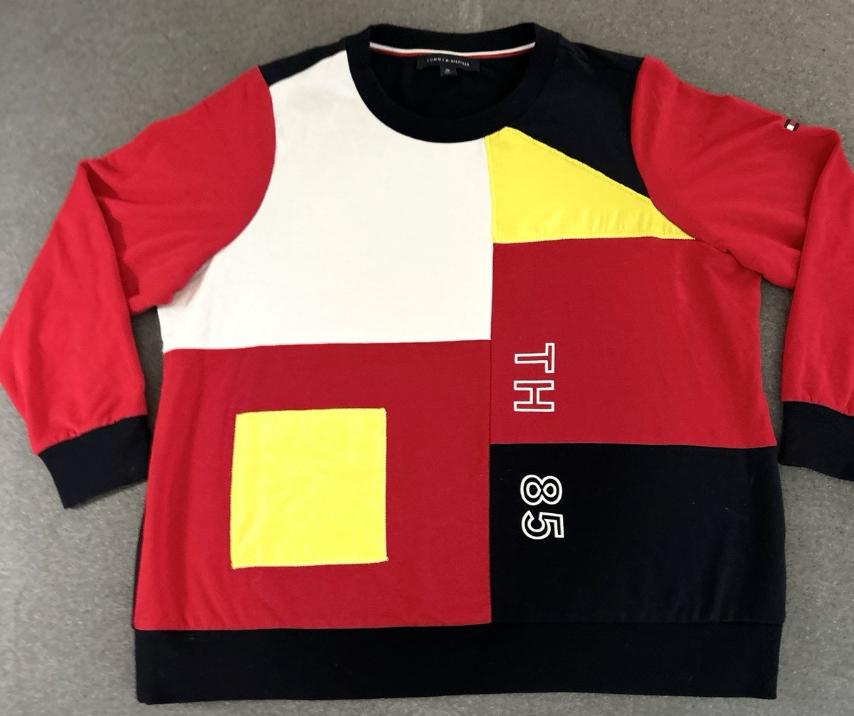 Tommy Hilfiger Womens Sweatshirt 0X XL Red Navy White Yellow Pullover Logo