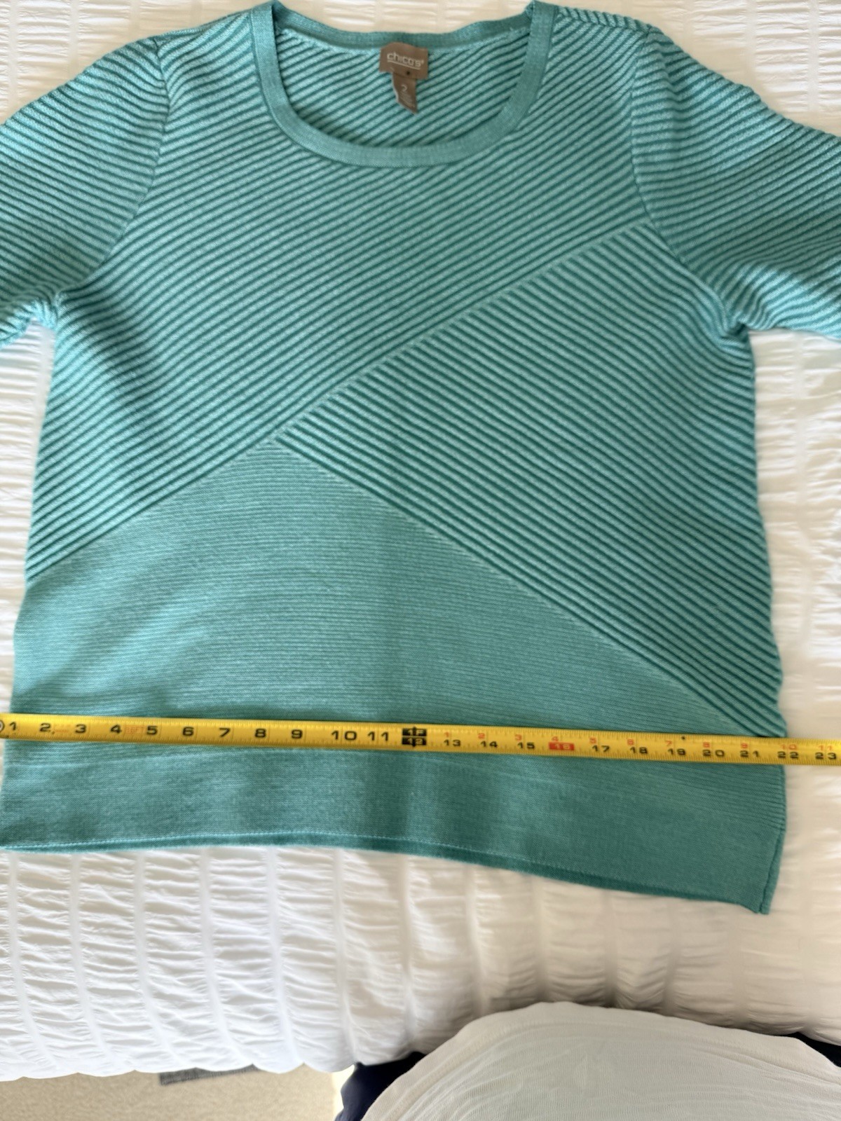 Women’s Chicos Size 2 ( Large) Teal Textured Mid Weight 3/4 Sleeve Sweater EUC