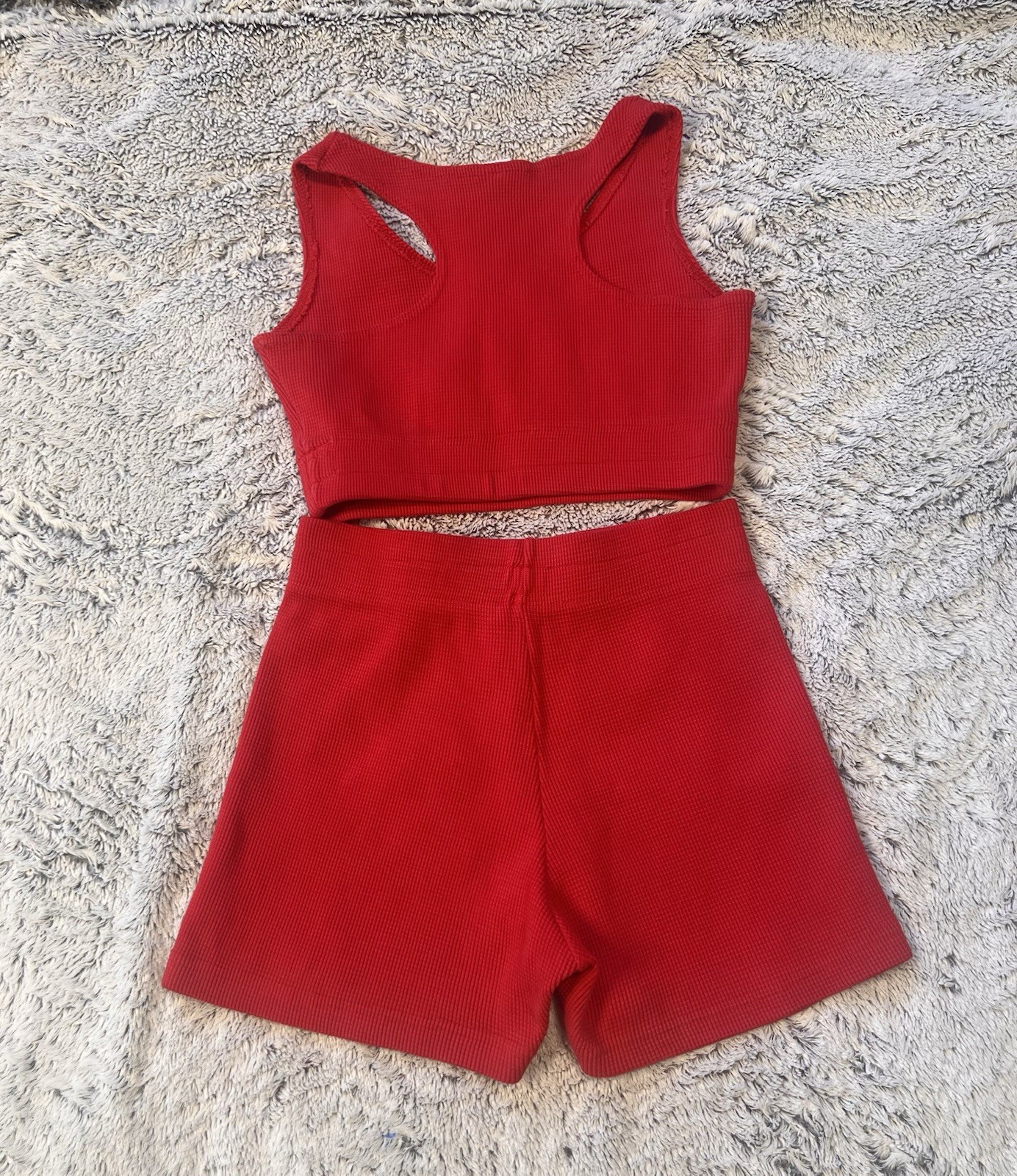 Body Alive Vintage Two-piece Sporty Set In Red Made of Waffle Knit Or Ribbed