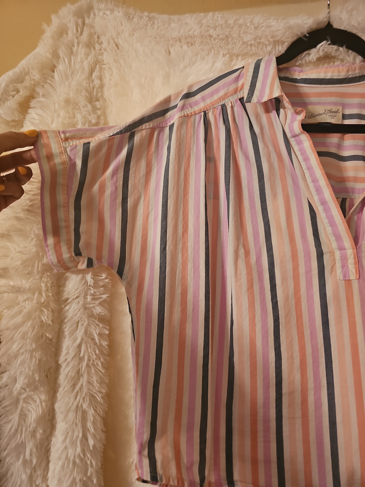 Universal Thread Multicolored Striped Cropped Collared Top Size L